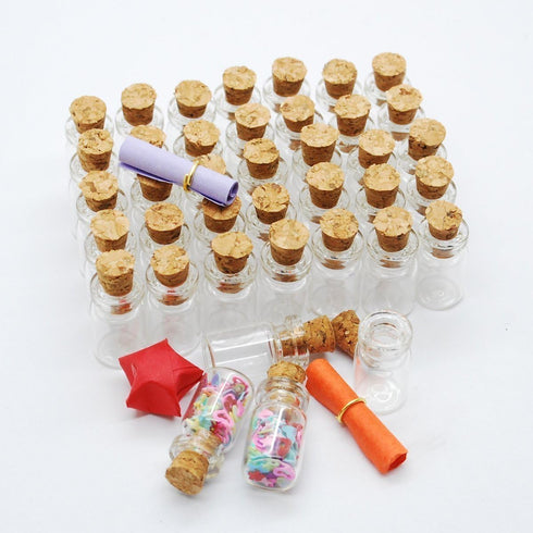 CTKcom 50pcs Mini Tiny Clear Glass Jars, 0.5ml with Cork Stoppers and Eye Screws for Crafts