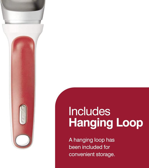Zyliss Right Scoop Ice Cream Scoop, Ergonomic, Dishwasher-Safe for Gelato, Sorbet, Frozen Yogurt, Red