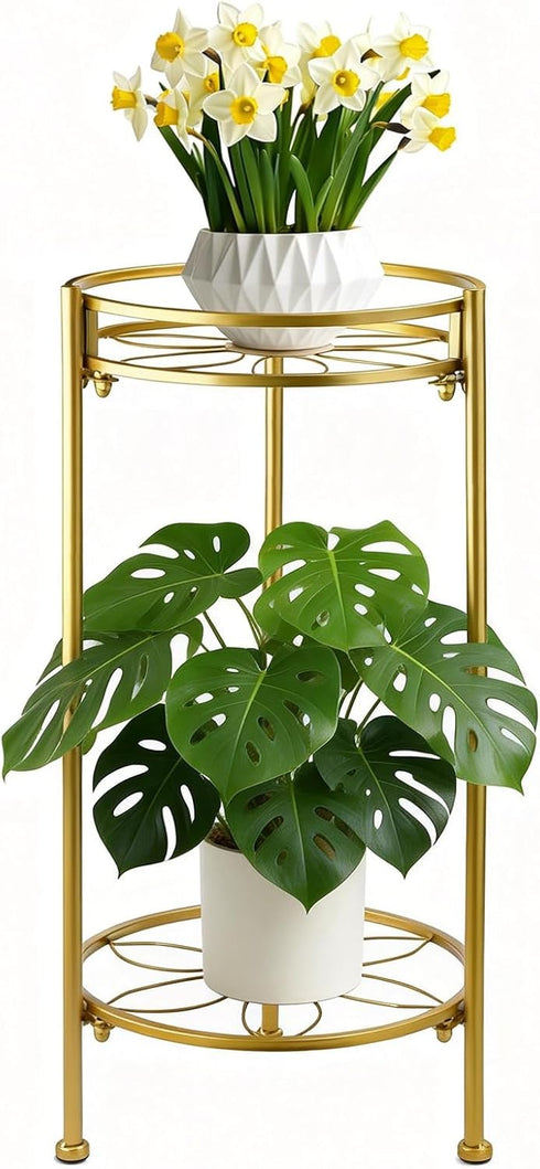 Decivems 2 Tier Metal Plant Stand, Sturdy Heavy Duty Adjustable Two Tier Flower