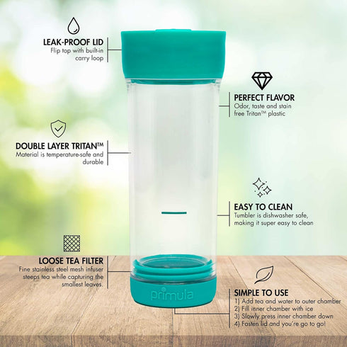 Primula Press & Go Iced Tea Brew Tumbler, 16 oz, Teal