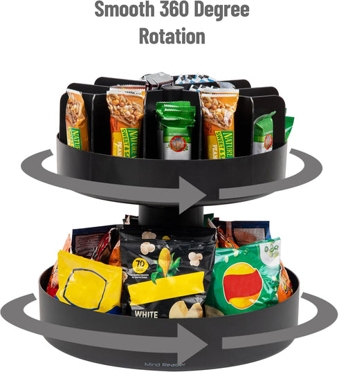 Mind Reader 2-Tier Snack Carousel, Countertop Organizer, Snack Tray, 14.25"L x 14.25"W x 14"H, Black