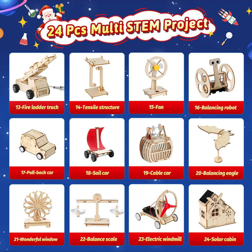 GULYMNA 24Pcs 2025 Countdown Stem Christmas Advent Calendar Diy STEM Advent Calendar Educational Science Kit Building