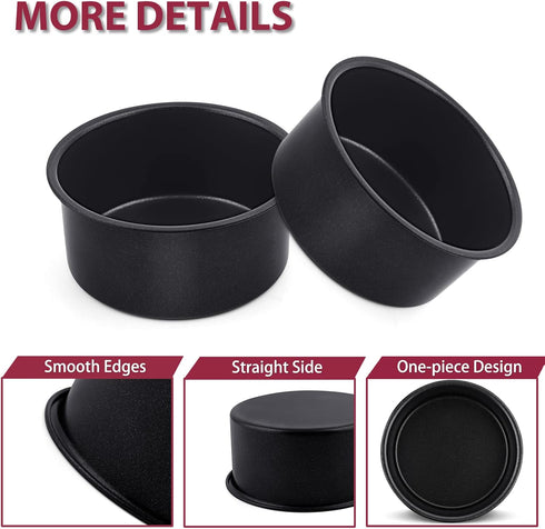 P&P CHEF Mini Cake Pan Set of 3, 4 Inch Non-Stick Round Baking Pans for Small Tier Smash Cakes, Stainless Steel Core