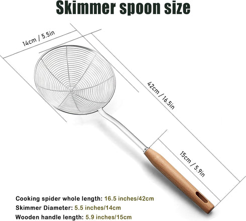 IQCWOOD Spider Strainer Skimmer with Wood Handle, 5.5 Inch Fryer Scoop for Cooking and Frying, Kitchen Utensils Spoon