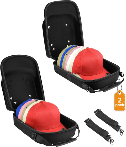 Set of 2 Hard Hat Travel Cases for Baseball Caps, Hat Storage Organizer with Handle, Protects up to 10 Hats