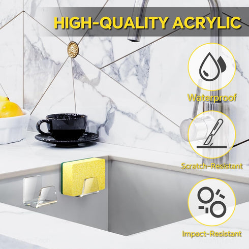 NiHome Clear Acrylic Kitchen Sink Sponge Holders, 2PCS No-Drill Design for Efficient Drainage