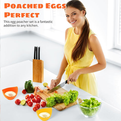 Egg Poacher - Poached Egg Cooker with Ring Standers, Food Grade Non Stick Silicone Egg Poaching Cup for Microwave or