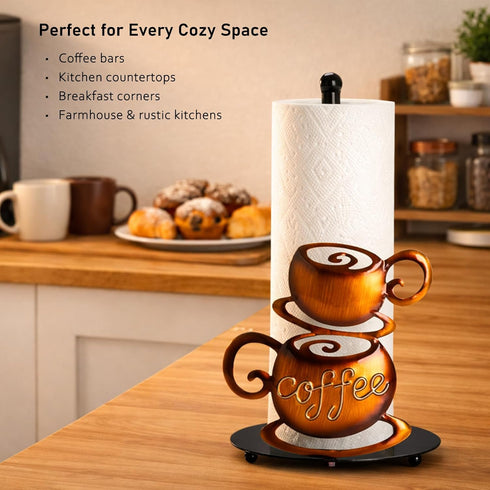 Countertop 3D Standing Paper Towel Roll Holder for Coffee Lovers Women Men, Farmhouse Kitchen Decor and Accessories