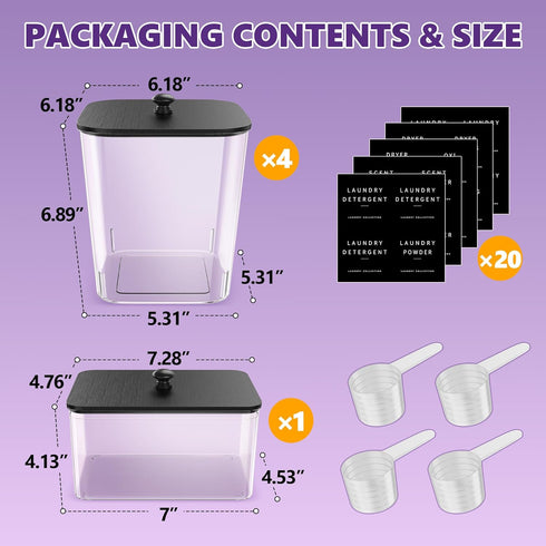 5 Pack Moforoco Laundry Pods Container, Clear Laundry Room Organization Containers,Large Detergent Powder Storage