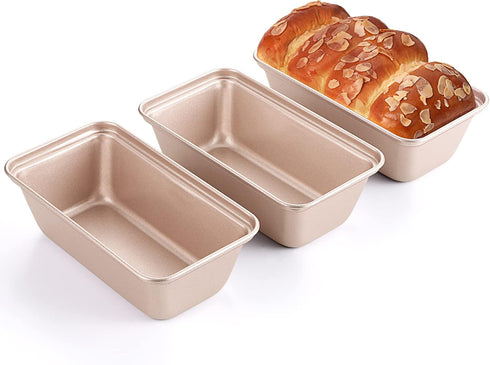 HONGBAKE Mini Loaf Pan for Baking Bread, Nonstick Small Banana Bread Tins Set of 3, 6 x 3.3 x 2 In - Rose Gold