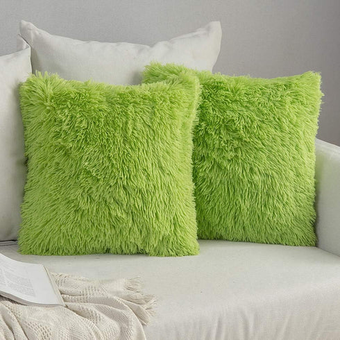 MIULEE 18x18 Inch Pack of 2 Luxury Faux Fur Throw Pillow Cover, Plush Cushion Cover Shell for Sofa, Bedroom, Car, Green