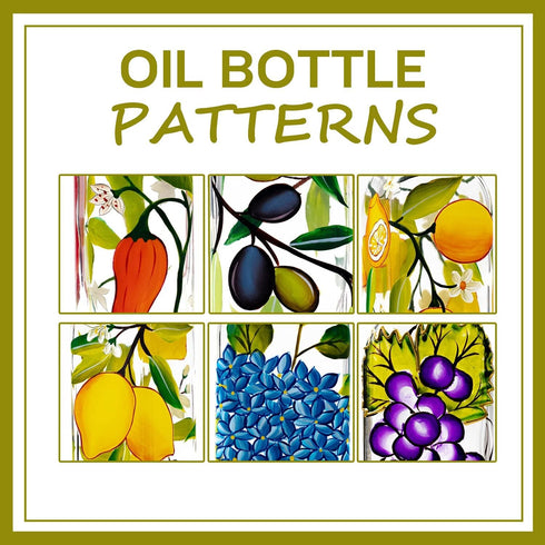17oz 500ml (olive1) Hand Painted Glass Olive Oil Bottle Dispenser- Green Oil & Vinegar Cruet with Pourers - Olive Oil