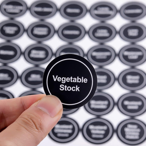 SAVITA 432pcs 3.5cm Waterproof Spice Labels Stickers, Round Preprinted for Spice Jar Organization (Black)