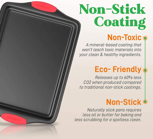 Baking Pan, Carbon Steel Non Stick Oven Baking Sheet with Silicone Handle, Deepened Design, Dishwasher Safe