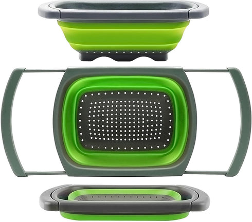 Qimh Collapsible Colander Strainer - Over The Sink Vegetable Fruit Strainer Basket (6 Quart) with Extendable Handles