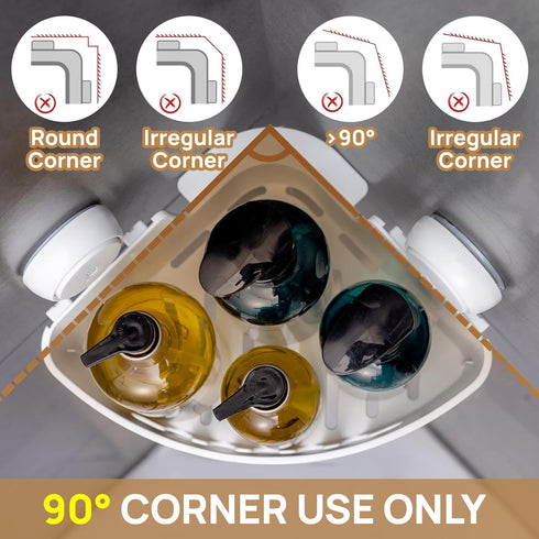 2 Pack LEVERLOC Corner Shower Caddy Suction Cup, shower shelves suction cup, Basket Powerful Bathroom, Waterproof