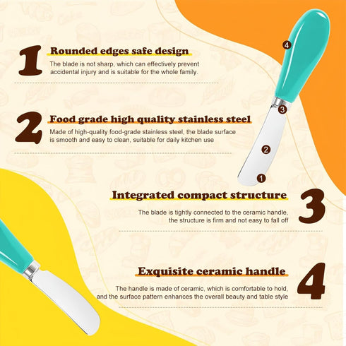 Set, 2-Pack Butter Spreader Knife Stainless Steel Cheese and Butter Knives with Ceramic Handle, Dishwasher Safe