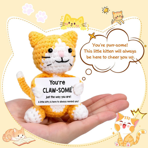 Zalohia Crochet Cat Lover Valentines Gifts for Women Men, Small Funny Handmade Emotional Positive Crochet Animals
