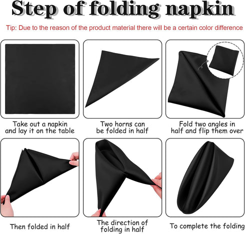 ANECO 12 Pieces Satin Napkins, Soft Square Dinner Napkins 17 x 17 Inches for Weddings, Parties, Decorations (Black)
