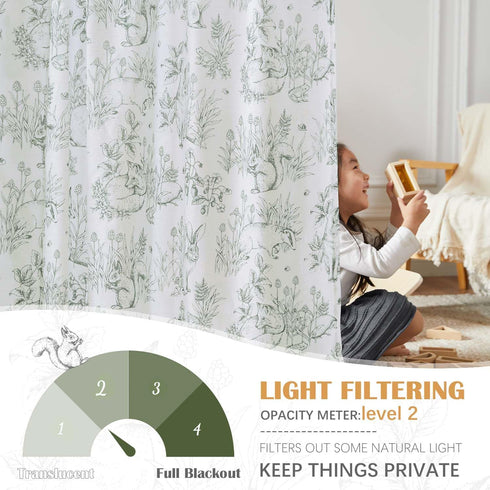 96 Inches Country 2 Vangao Sage Green Nursery Curtains for Kids Room Linen Curtains Long Farmhouse Drapes with Bunny
