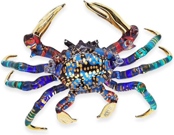 WitnyStore Small 6" Long Blue Red Gold Dotted Crab Figurine - Miniature