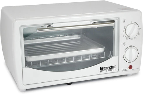 Better Chef Basic Toaster Oven: 4-Slice, 60-Minute Timer, Slide Out Rack, Bake Tray, Broil, White