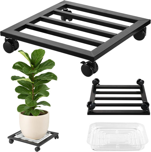 DEELF OUTLET 1 Packs 13.6 inches Large Metal Plant Caddy with PU Wheels Square