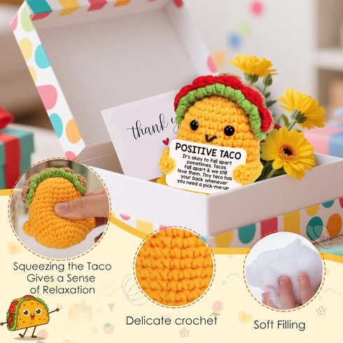 Positive Crochet Taco Birthday Gifts for Women Men Teacher Appreciation Mothers Day Graduation Gift Adult Kids Son Mom