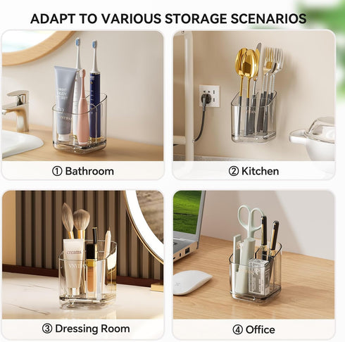 3 Countertop/Kitchen/Office Toothbrush Holders for Bathrooms, Slots Detachable Toothbrush Holder Wall Mounted
