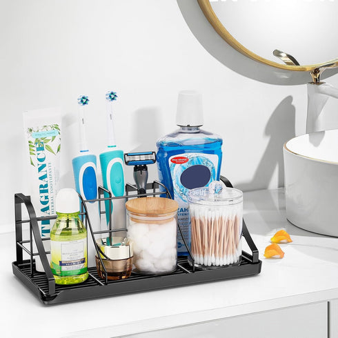 Countertop 7 Counter Bathroom Organizer - Detachable Slots Kids Electric Black Toothbrush and Toothpaste Holder