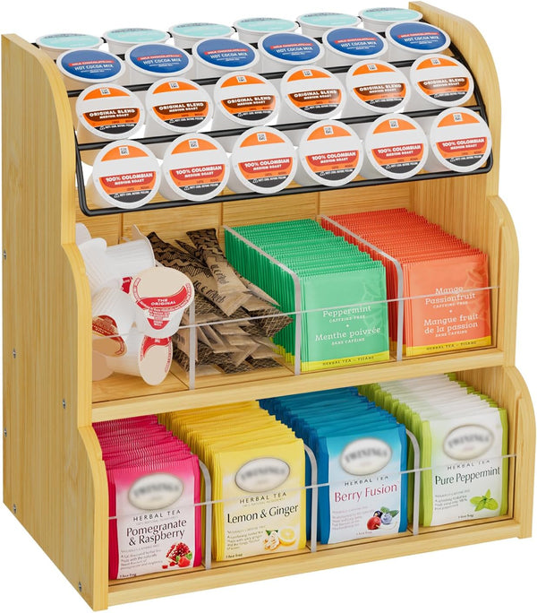 LASZOLA Bamboo Tea Bag and Coffee Holder Organizer for Cabinet Counter Office,
