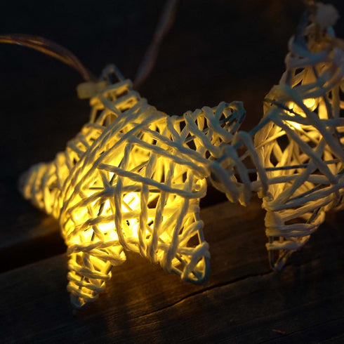 6 ft 10 LED Metal Rattan Style Star String Fairy Lights Garland, Battery Operated, Wedding Holiday Christmas Tree, Warm