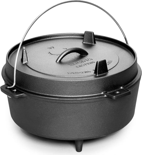 Pre-Seasoned Cast Iron Dutch Oven: 4.5 Quart Deep Pot with Skillet Lid for Camping, BBQ, and Campfire Cooking