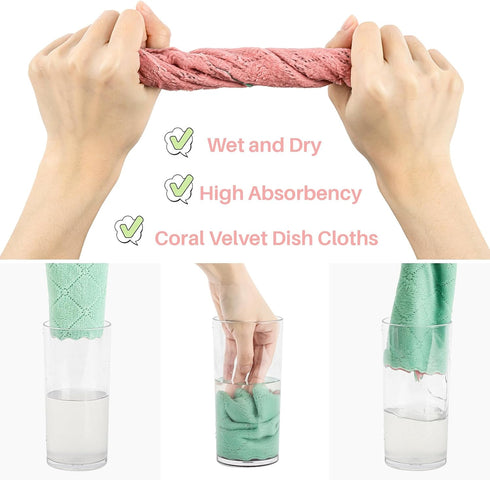 17PCS MAQIHAN Coral Velvet Dish Towels - Super Absorbent Kitchen Towels Microfiber Washcloths Cleaning Rags, Washable
