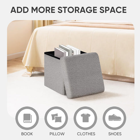 Grey,15"x15"x15" PINPLUS Storage Ottoman Cube Square Shaped Ottomans with Storage Foot Stool Footrest for Lving Room