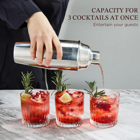 24oz Set Cocktail Shaker, KITESSENSU Drink Shaker with Bartender Strainer, Measuring Jigger, Bar Mixing Spoon, Cocktail