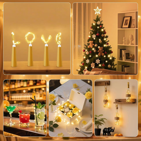 6 Pack 20 6.6 PChero USB Rechargeable Wine Bottle Lights with Cork & Remote Timer, LED ft Fairy String Lights for DIY