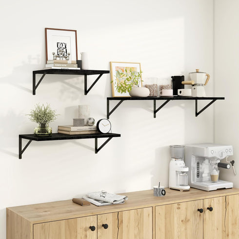 Dreamland 12 16 inch Set 2 Deep Floating Shelves for Wall, Black Floating Shelves, Large Floating Shelf *