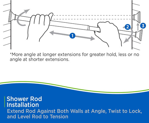 Kenney KN609C/10 Twist & Fit No Tools Camlock Tension Shower Curtain Rod, 42-72" Adjustable Length, White