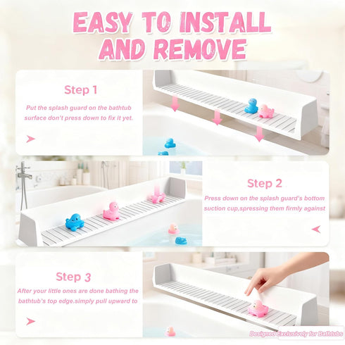 Longer Bath Tub Splash Guard for Kids,Silicone Bath Toy Holder for Bathtub,Prevent Water Spills in Bathroom,Fun-Filled