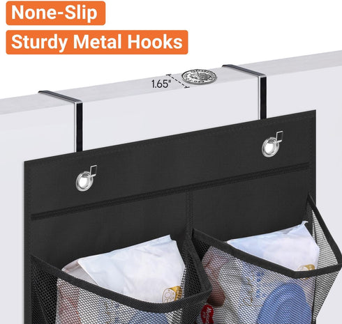 KIMBORA 2 Packs Narrow Over the Door/Wall Shoe Organizer, Small Hanging Rack with Clear Mesh Pocket, Black