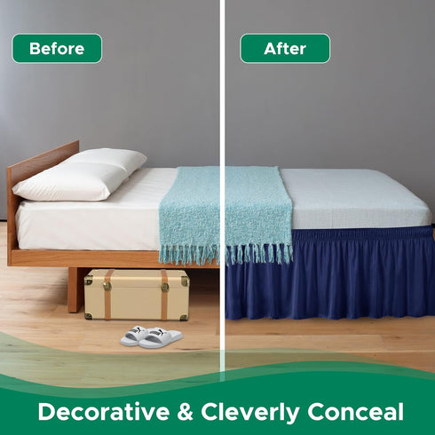 Biscaynebay Wrap Around Bed Skirts for Queen Beds, 15" Drop, Navy Adjustable Elastic Dust Ruffles, Machine Washable