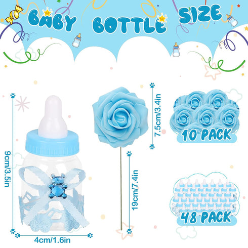 4Dozens 10pcs MACTING Baby Bottle for Baby Shower Favors, Mini Candy Bottles with Artificical Flowers for Boys Girls