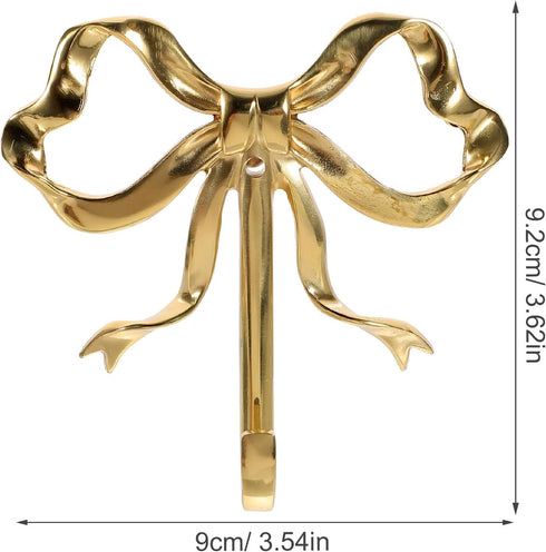 2Pcs (3.62X3.54X0.79in 9.20X9.00X2.00cm) LOGOFUN Bow Hooks Gold Bow Hooks for Wall Brass Bowknot Wall Hook for Towel