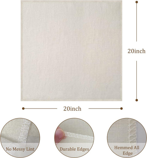 Cheesecloth, Precut 20x20Inch, Grade 90 Hemmed Cheese Cloths for Cooking Reusable and Washable, 100% Unbleached Pure Cotton Muslin Cloths for Straining Butter, Cheese, Nut Milk (4 Pieces) by HTBMALL