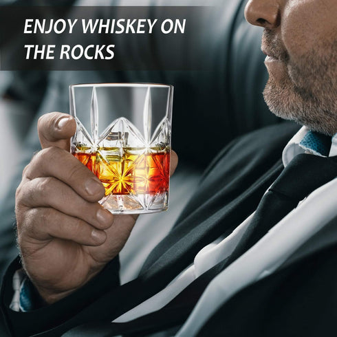 Whiskey Glass Set of 2 - Veecom 10 oz Crystal Bourbon Glasses, Old Fashioned Rocks Tumblers for Home Bar Gifts