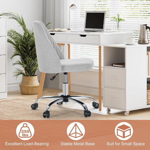 Armless DUMOS Office Chair, Comfy Desk Chair Rolling Vanity Swivel Task Chairs with Wheels, Wide Seating Height