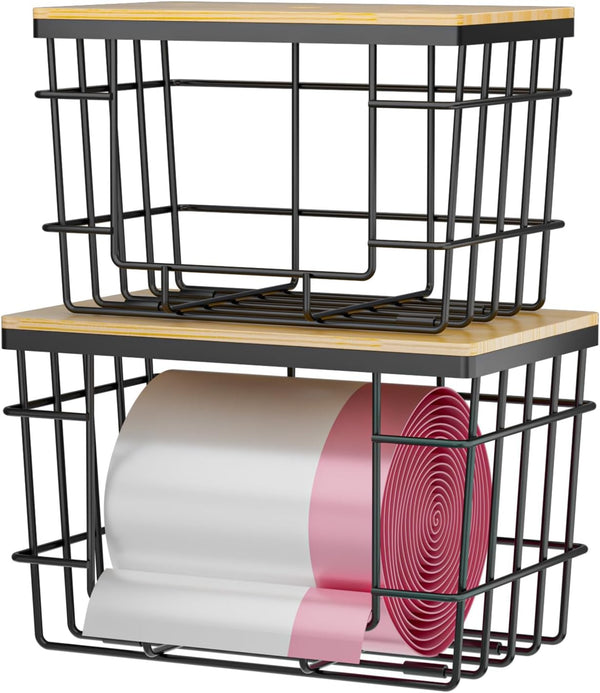 2 Pack Trash Bag Holder, Extra Large Garbage Bag Dispenser with Bamboo