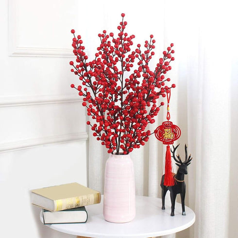 DODXIAOBEUL 25 Inch Decoration,4 Pack Artificial Red Berry Stems Branches,Faux Berries Fake Flower for Christmas Year