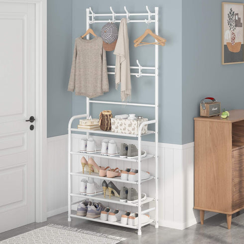 5-Tier 15-20 UDEAR Entryway Coat Rack - Large Space, Shoe Storage, Hanging & Storage, Pairs, Multifunctional White